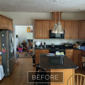 BEFORE: view toward old playroom. Wall was removed and new window with window seat added