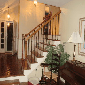 Before: Living room view toward stairs
