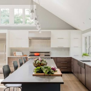 After: View from entry into kitchen-Window locations and sizes were changed throughout the house, so new window openings had to be created
