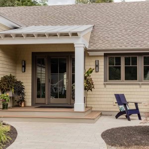 After:Front Entry-all the finishes were updated to create an arts and crafts style facade.