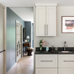 View from front entry into remodeled kitchen. 