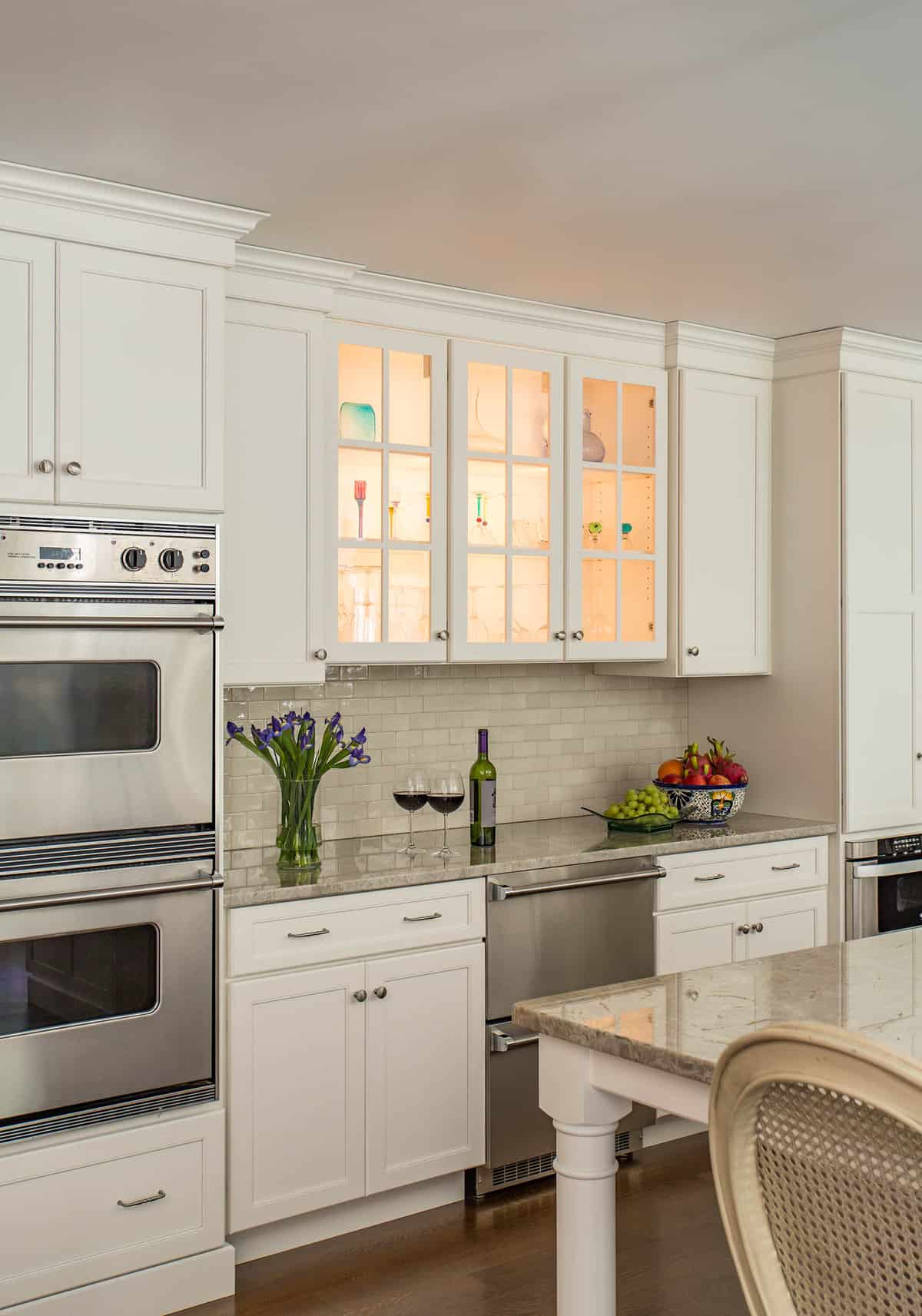 Boxford Traditional Kitchen view to glass front cabinetry