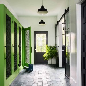 Mudroom - custom grass green lockers