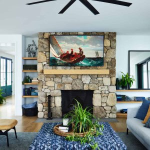 Living Room Fieldstone Fireplace