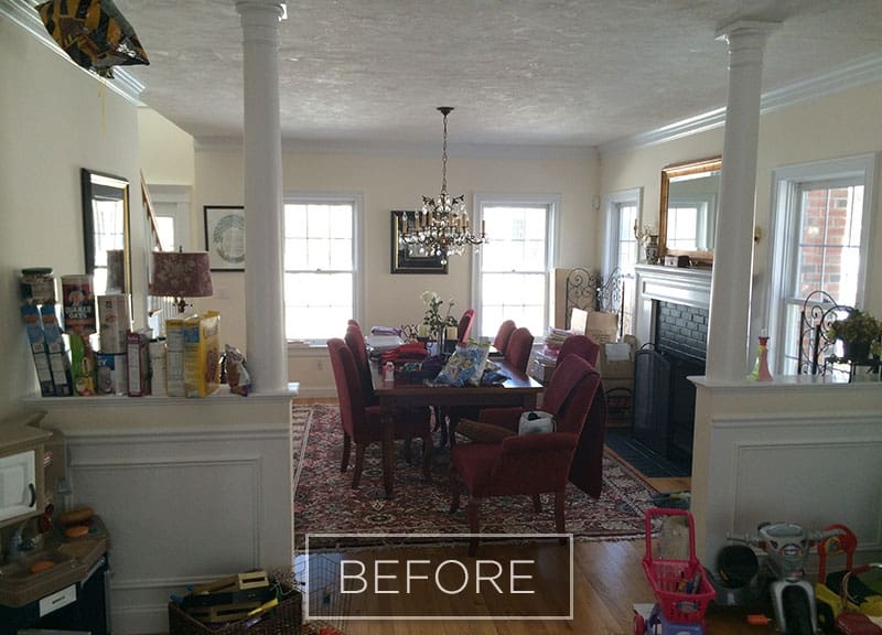 BEFORE: Dining room. Columns and half wall were removed