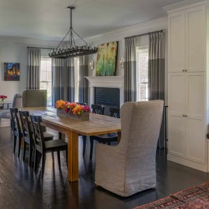 New dining space with built in cabinetry