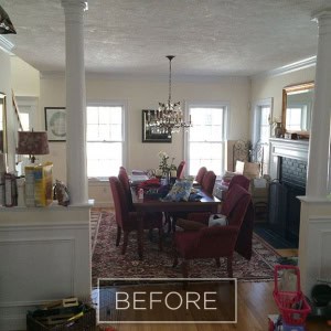 BEFORE: Dining room. Columns and half wall were removed