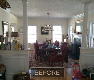 BEFORE: Dining room. Columns and half wall were removed