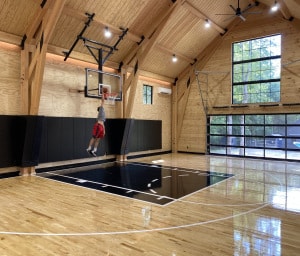 The space features a collegiate quality maple hardwood gymnasium floor.  Kids and family regularly gather to play sports -- from basketball to baseball, volleyball, and a variety of other athletic activities.