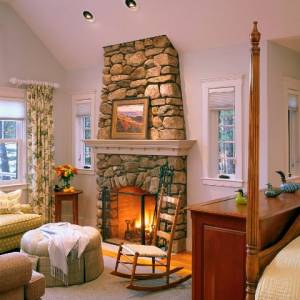Maine Lakes Region Custom Home Master Bedroom Fireplace