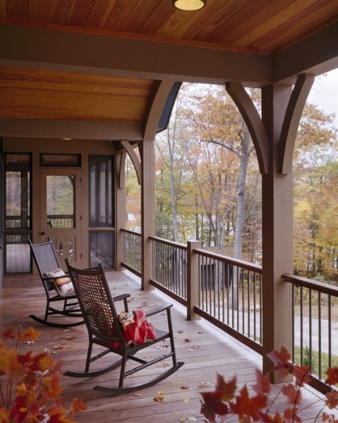 Maine Lakes Region Custom Home Porch