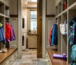 Mudroom with attached laundry room