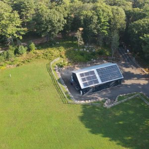 The homeowner’s commitment to a low energy lifestyle includes raising animals and growing most of their own food sources on the farm property.