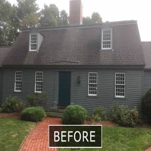 3-Front-Exterior-Closeup-BEFORE -Center chimney was removed,  It occupied space on all three floors and serviced an unused dining area fireplace. The removal created space for a new kitchen pantry and a 1st floor half bath.