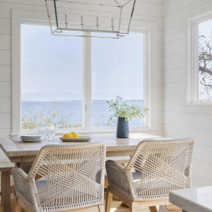 Dining Area closeup. Flooring throughout the first floor is antique wide plank pine.
