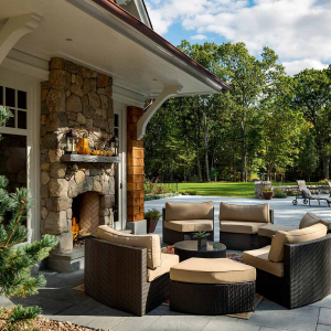 Exterior fireplace closeup