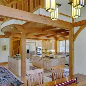 Boston area Timber Frame Custom Home view through home