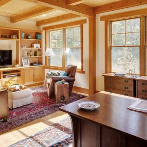 The home office also functions as a den