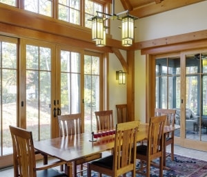Timber frame custom home dining room