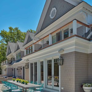 Back Exterior Dining-first floor rooms bumped out creating second floor decks